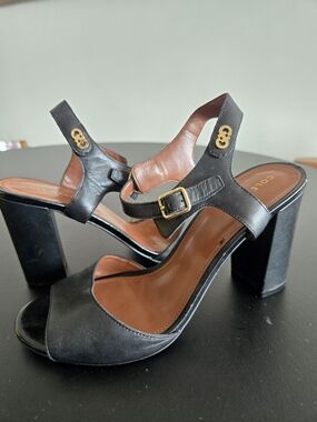 Cole Haan Black Leather Block Heel Sandals Ankle Strap 7